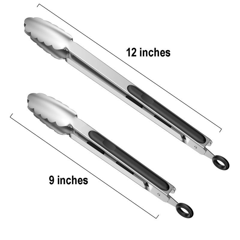 Lyxa SR Set of 9-inch and 12-inch Stainless Steel Kitchen Tongs with Locking, Metal Cooking Tongs with Non-Slip Grip,Perfect for Grilling, Barbecue (BBQ) and More (9" & 12") - Image 2